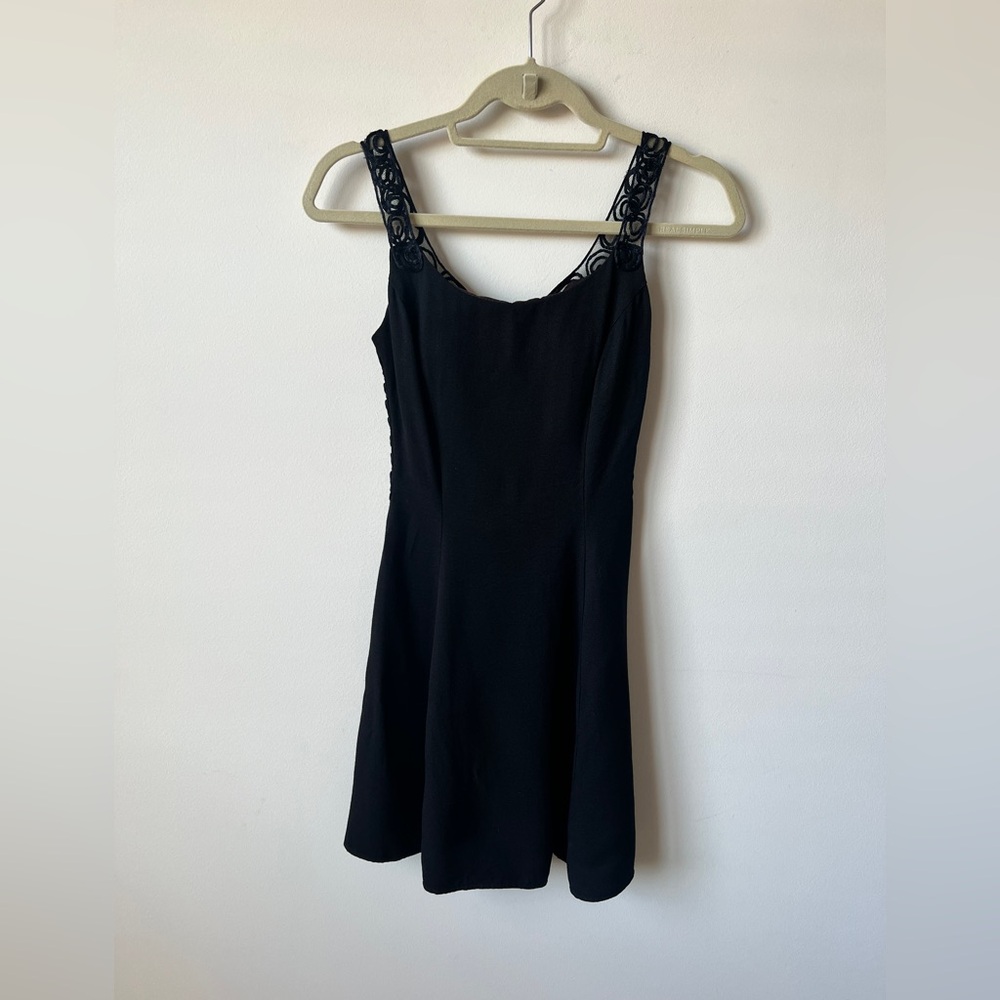 Vintage Jessica McClintock Gunne Sax Black Lace Cocktail Dress Made in USA